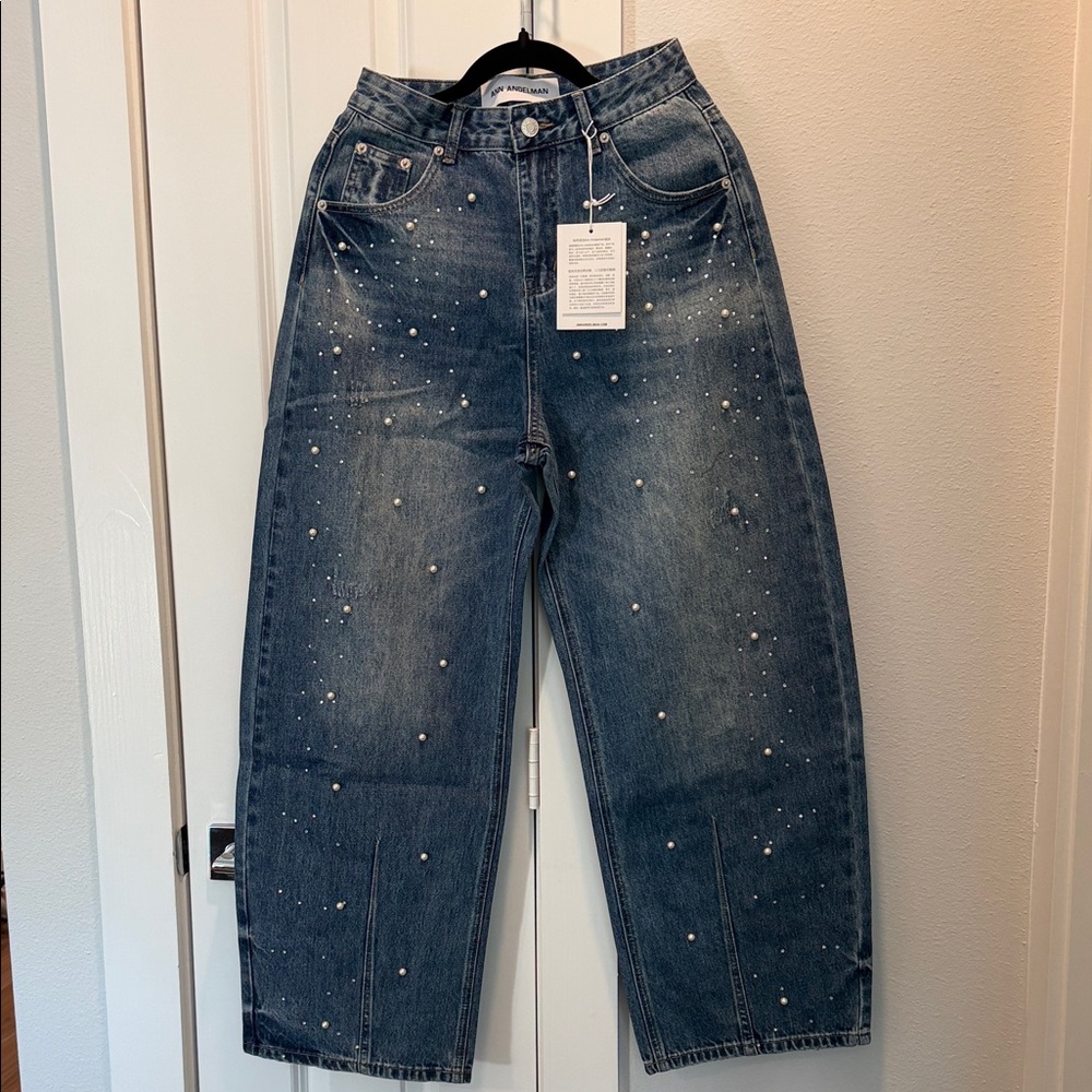 Embellished Blue Wide Leg Jeans